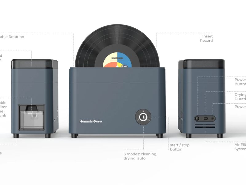 Máy làm sạch đĩa than siêu âm Humminguru Ultrasonic Vinyl Record Cleaner Bundle With 7″ + 10″ Record Adapters có tính năng giảm sức căng bề mặt