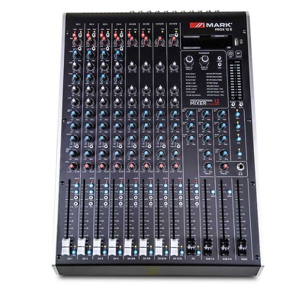 Mixer PROX 12E sở hữu thiết kế mạnh mẽ với 4 kênh mono MIC/LINE và 4 kênh stereo